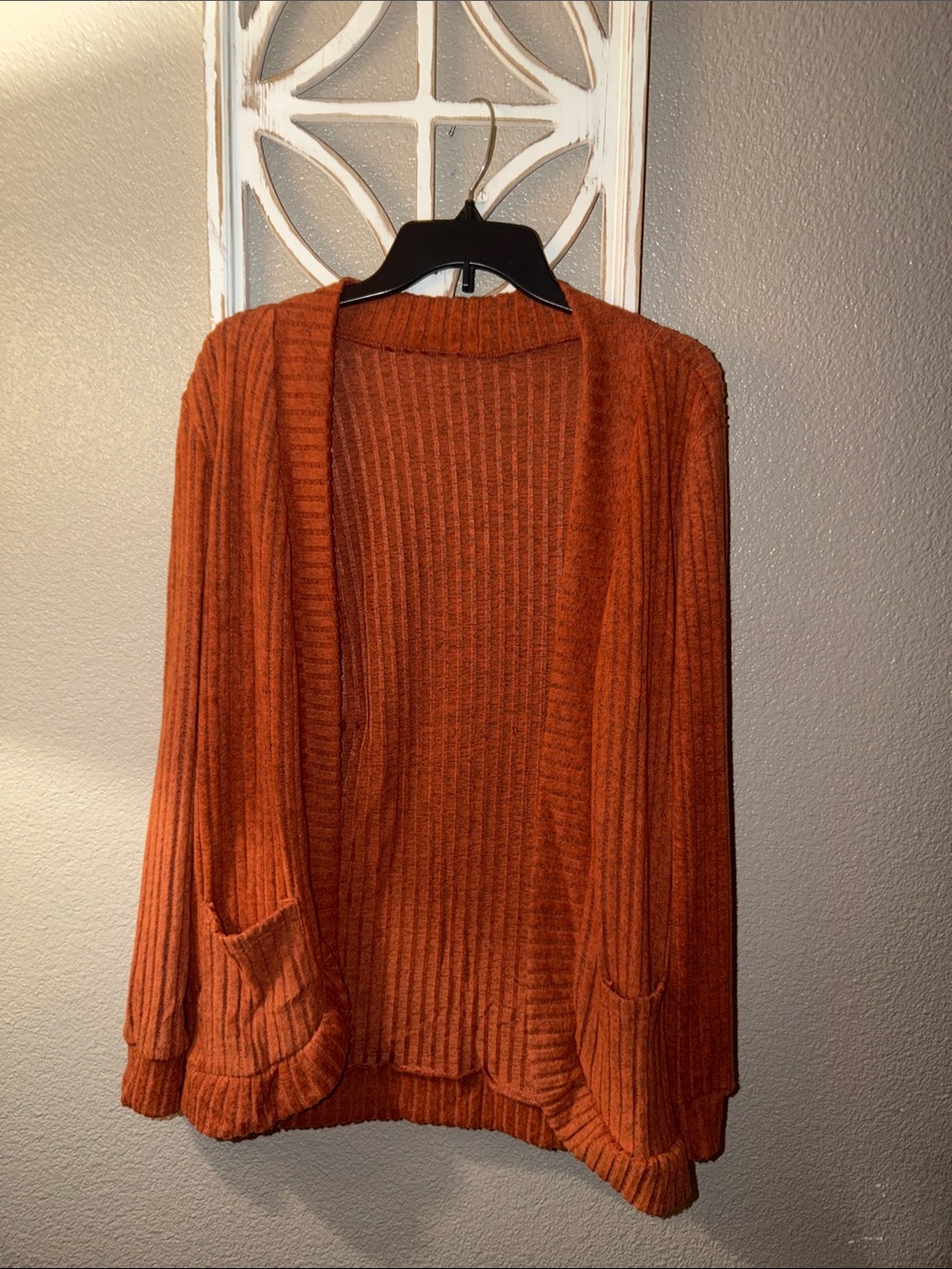 Open-Front Ribbed Cardigan Sweater - Rust Orange